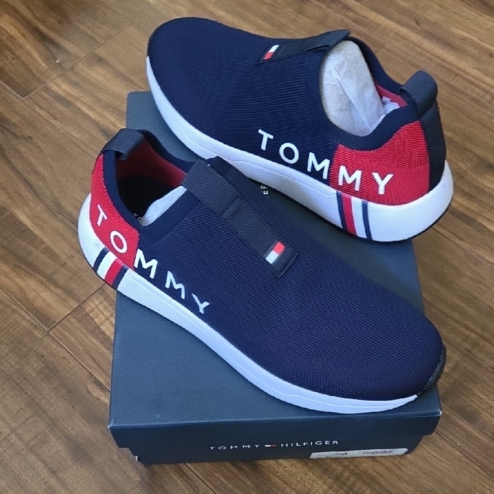 Tommy Hilfiger Blue and Red Slip-On Shoes